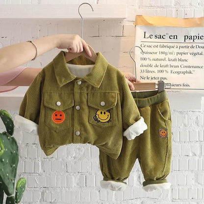 Spring and autumn thick suits cold and windproof cute self-cultivation all-match two-piece baby children's clothing Western embroidery two-piece set