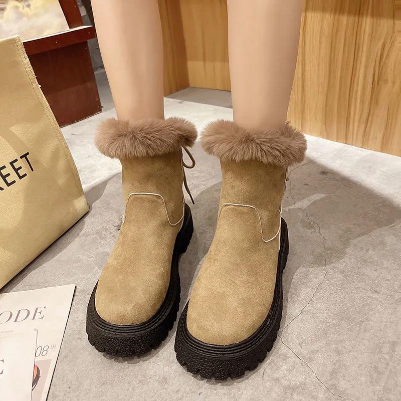 Snow Boots Women's Outer Wear Plus Velvet Thick Warm Ankle Boots Waterproof Non-slip Ladies Cotton Shoes Winter