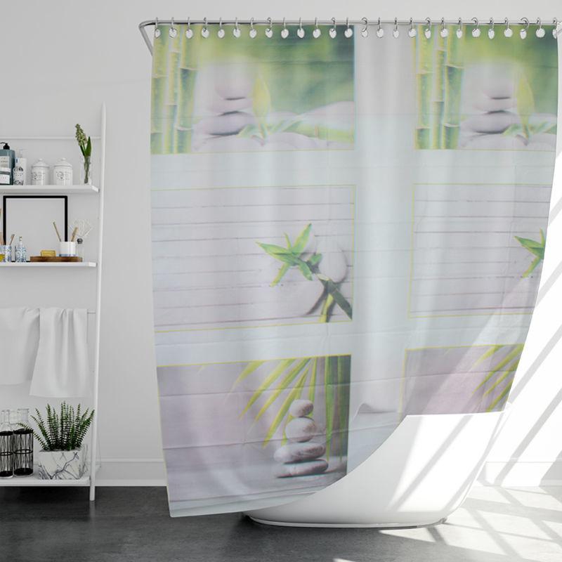 Printed Shower Curtain with Hooks Waterproof and Mildew-proof Sanitary Partition Shower Curtain