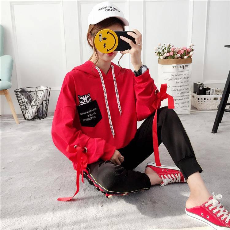 Hooded jacket autumn and winter cotton sweater ladies sweatshirt trend wild large size long sleeve