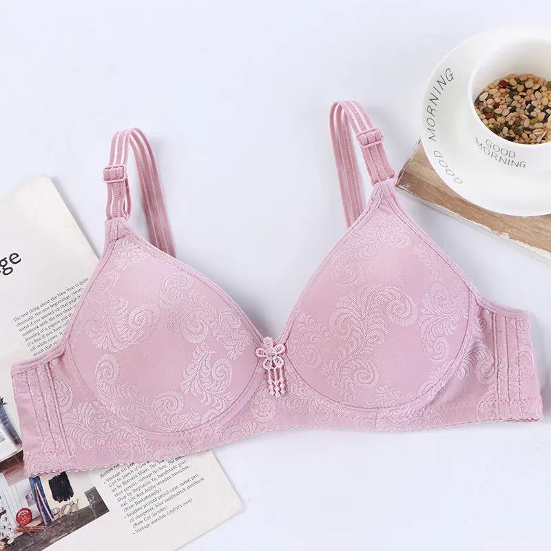 Large Size Printed Lace Skin-friendly Breathable Thin Thin Anti-sagging Gather No Steel Ring Women's Underwear Bra