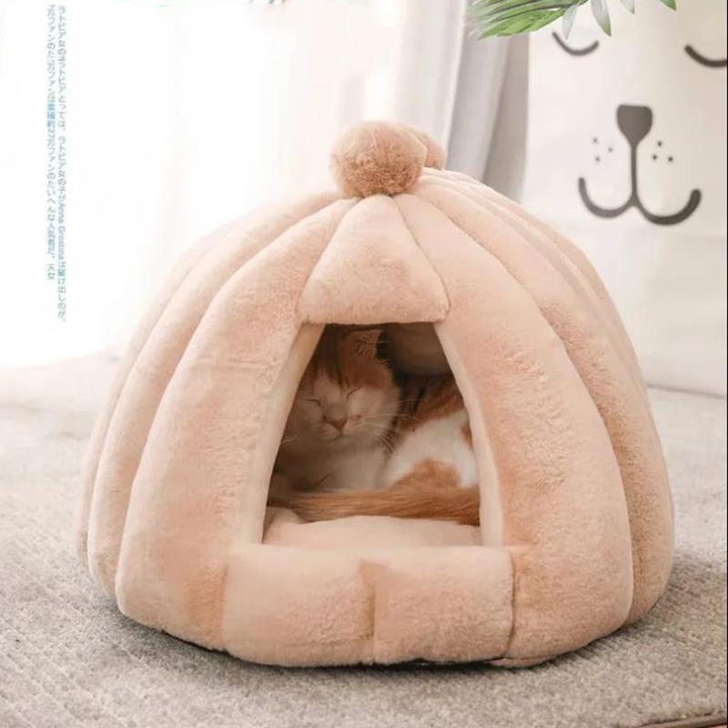 Cat Bed for Winter Warm Pet Dog Litter Cat Supplies Cat House Enclosed Thickened Dog Cat House Kennel Doggy Cushion Basket Teddy Cat Sleeping Bed