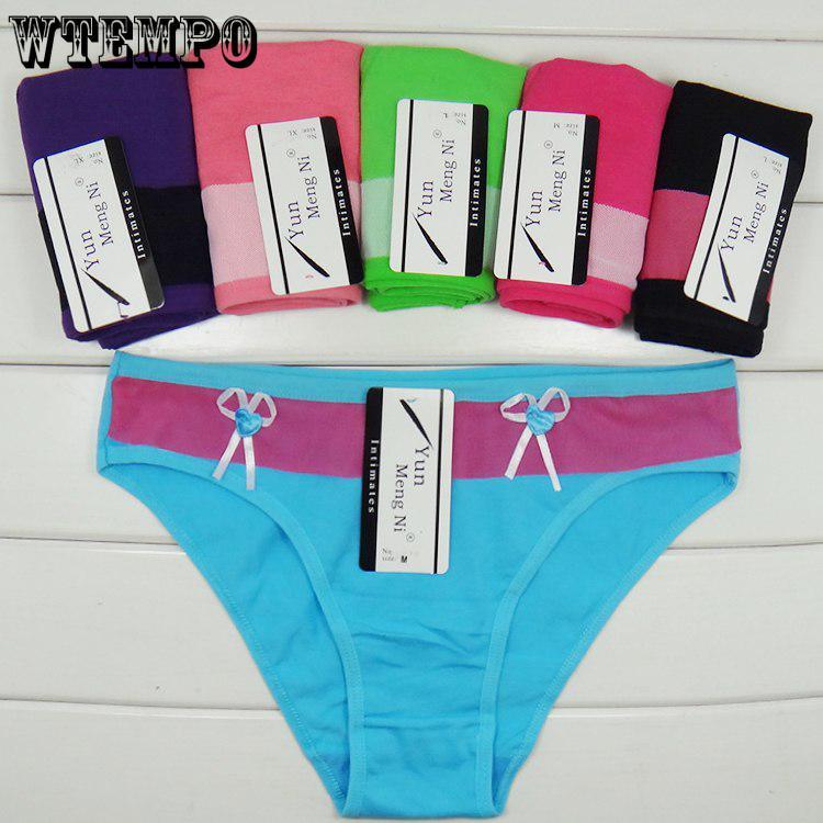 Woman Underwear Cotton Panties Cute Bow Solid Girls Briefs Ladies Knickers Lingerie 6 pcs/Lot