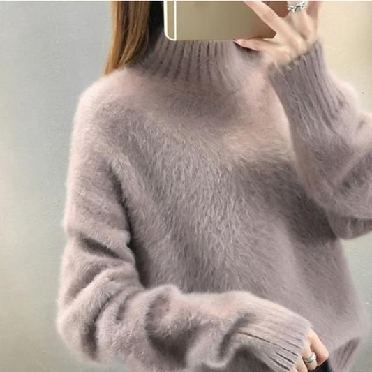 Women's Sweater Autumn Winter Women Pullover Solid Loose Warmth Half Turtleneck  Sweaters Ladies Chic Soft Jumper Pull