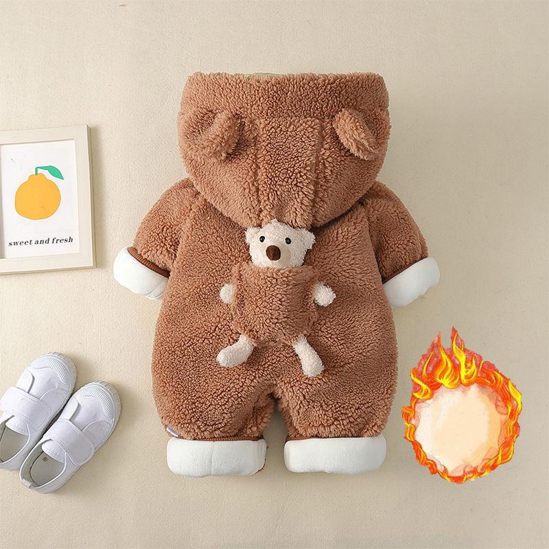 Baby Winter Jumpsuit Lovely Lamb Wool and Plush Thickened Baby Outdoor Suit Winter Newborn Cotton Coat