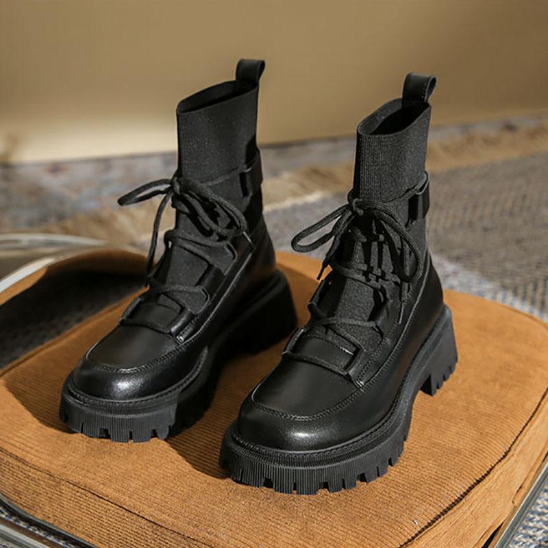 Socks Boots Women Martin Boots Summer Thin Women's Boots Thick-soled Women's Boots Spring and Autumn Single Boots Black Short Boots