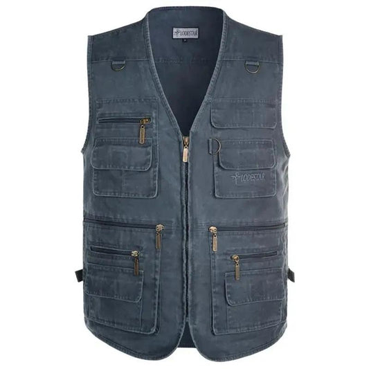 Four Seasons Men's Vest Middle-aged and Elderly Pure Cotton Plus Fertilizer Plus Multi-pocket Outdoor Leisure Vest Men's Jacket Vest