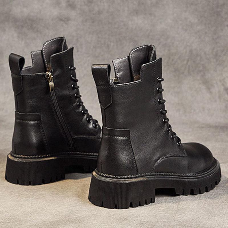 Size35-40 Chunky Motorcycle Boots For Women Autumn 2021 Fashion Round Toe Lace-up Combat Boots Ladies Shoes