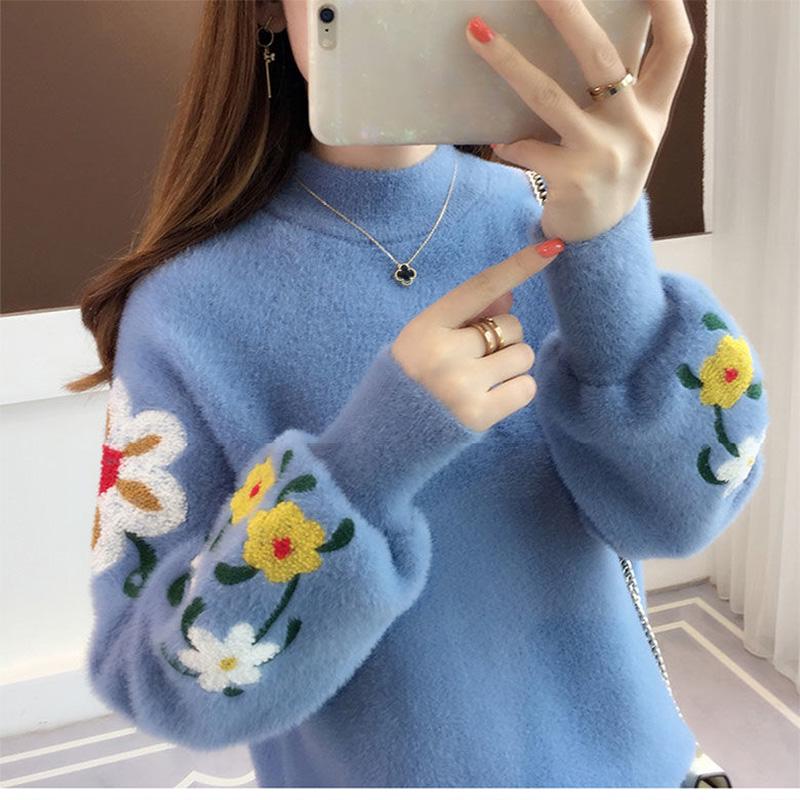 Non-shedding Long-sleeved Fashion Top Plus Size Sweet Embroidered Sweater Women