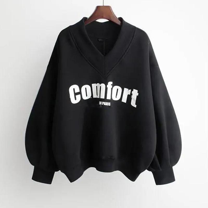 Sweater Women's Fleece Thickening Autumn and Winter Student Loose Letter V-neck Coat Women Sweatshirts