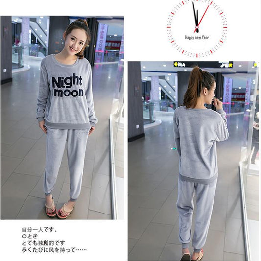 Autumn and Winter Flannel Plus Size Women's Pajamas Long-sleeved Trousers Thickened Plus Velvet Home Service