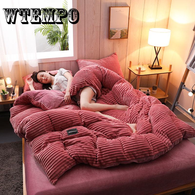 Wtempo Fleece Warm Winter Bedding Bed Duvet Cover Set Flannel Fleece Flat Sheet 4pcs Home Bedclothes