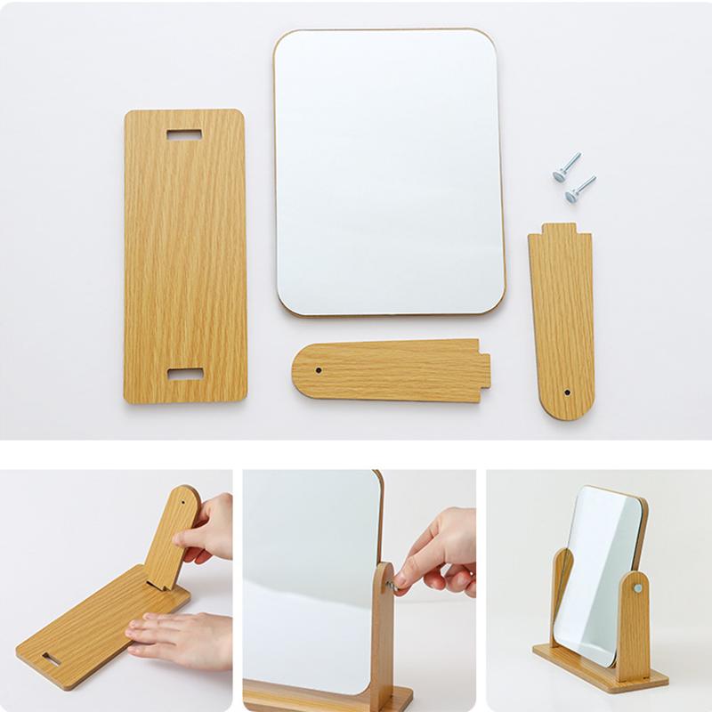 Simple Wooden Make-up Mirror Rotating Desktop Make-up Mirror Desktop Student Dormitory Folding Make-up Mirror Portable