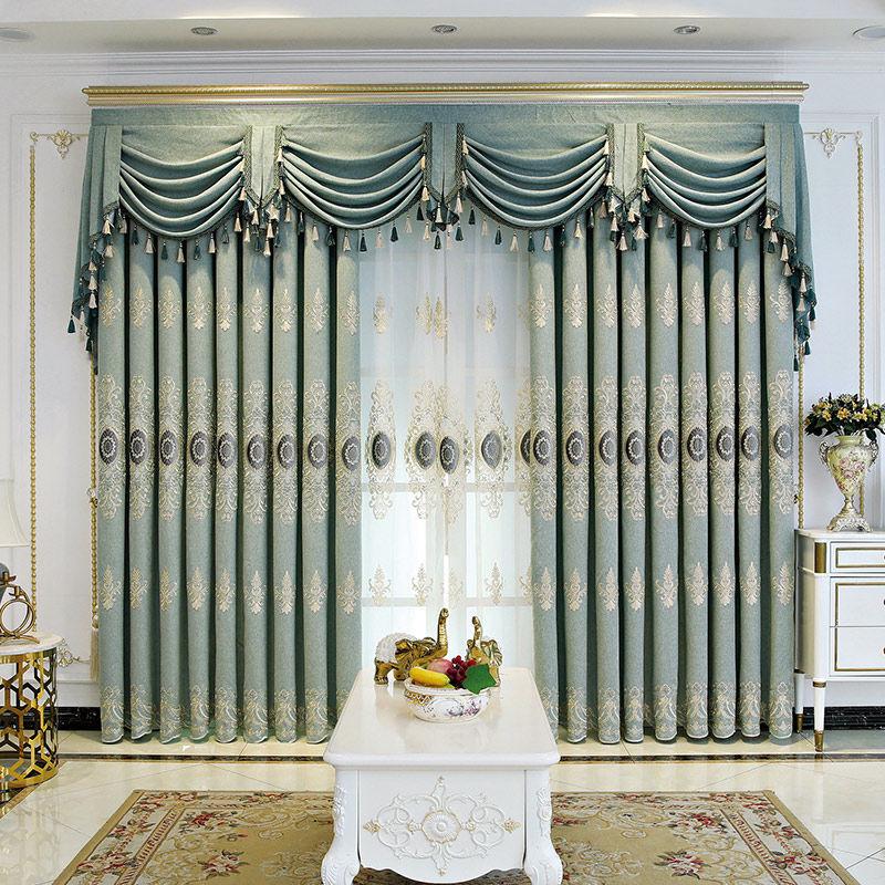 High-end European-style Embroidered Curtains Finished Living Room and Bedroom Shading, Windproof and Sunscreen Curtains (170×270cm)