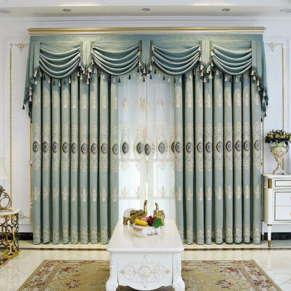 High-end European-style Embroidered Curtains Finished Living Room and Bedroom Shading, Windproof and Sunscreen Curtains (170×270cm)