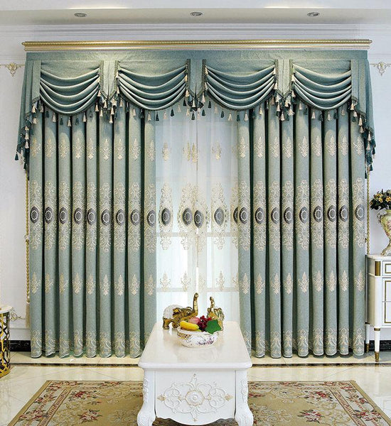 High-end European-style Embroidered Curtains Finished Living Room and Bedroom Shading, Windproof and Sunscreen Curtains (170×270cm)