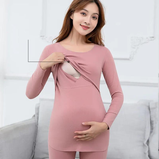 Pregnant Women's Autumn Clothes, Autumn Pants, Suit, Plush Lactation Thermal Underwear, Postpartum Cotton Sweater Before Pregnancy, Autumn and Winter