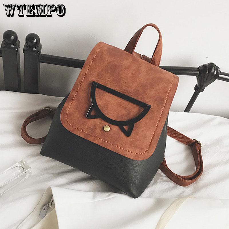 Backpack Women Solid Color PU Leather Backpack Cartoon Bag