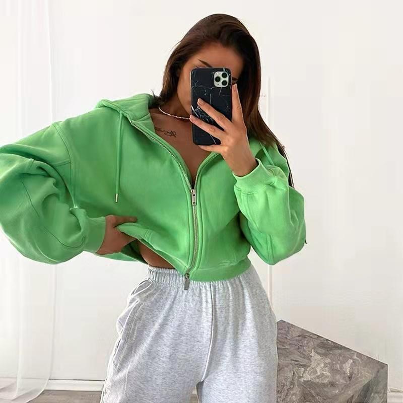 Long Sleeve Hooded Zip Cardigan Sweatshirt Women Green Coat Hoodies Zip-up Pullover Sweatshirt Hoodies Y2K Retro Hoodies