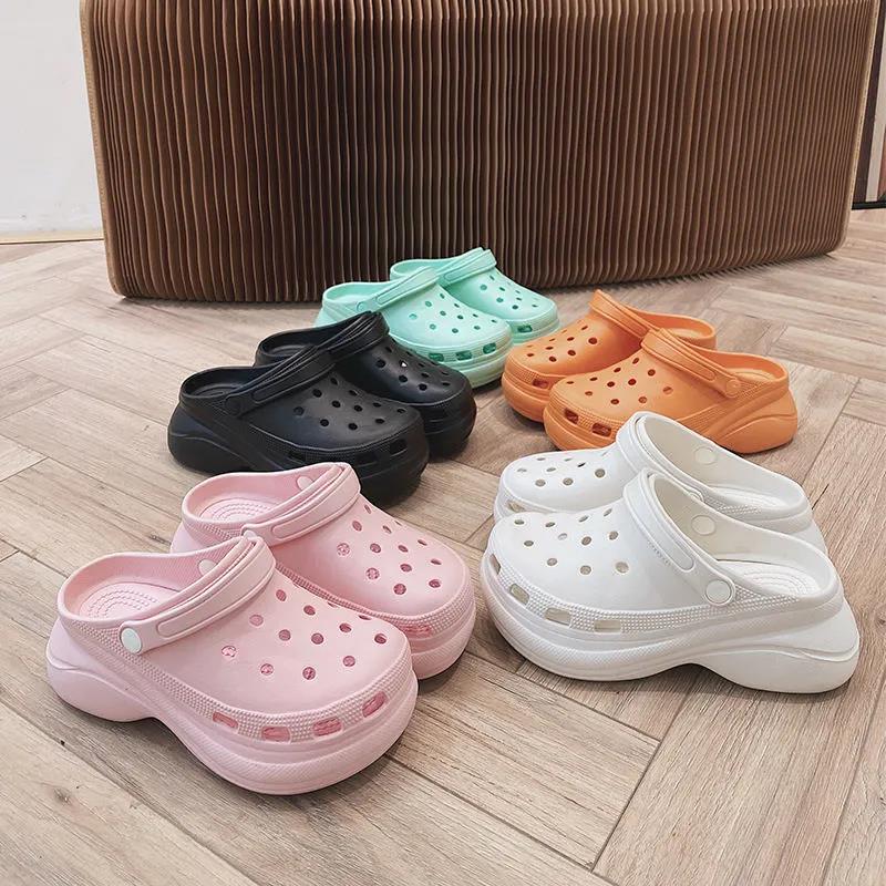 Baotou Slippers Women Wear Thick Soles To Increase Dad Non-slip High-heeled Sponge Cake Hole Shoes Beach Shoes Comfortable and Light