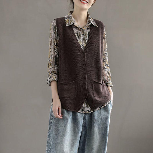 Autumn and Winter Loose Sleeveless Sweater Knitted Cardigan Fashion Jacket Plus Size Waistcoat Women's Top