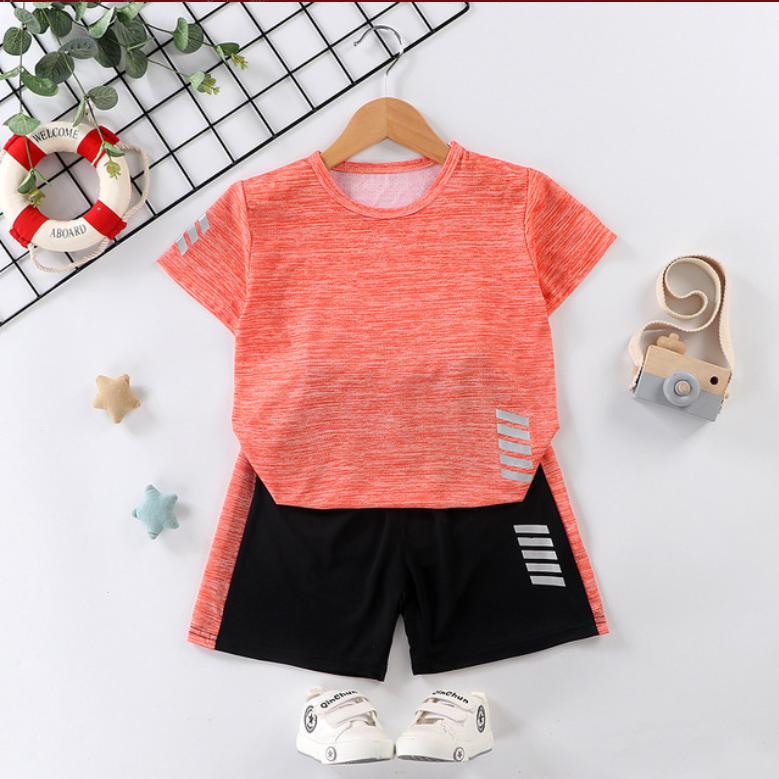 Children's Short Sleeve Suit Running Sportswear Casual Quick Drying Clothes Boy and Girl Summer T-shirt Shorts Two Piece Set