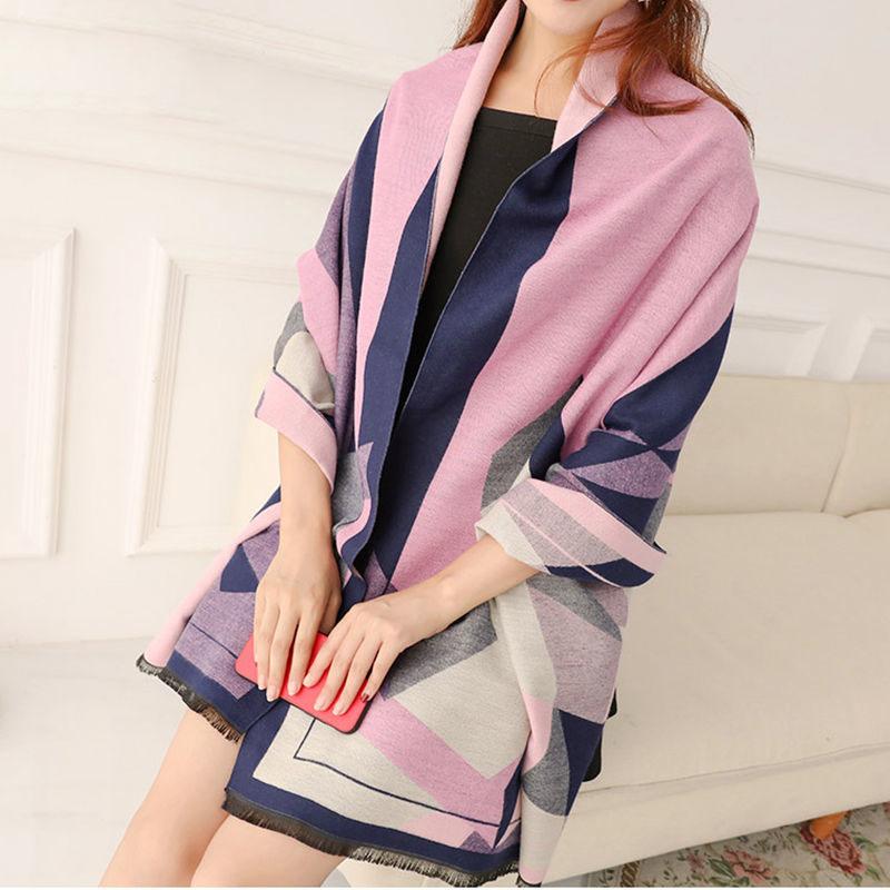 French Retro Wool Cloak Temperament Shawl Thickened Warm Student Long Plaid Double-sided Scarf Female Commuter