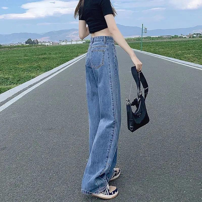 Wide Legs and High Waist Jeans for Woman Loose Straight-leg Trousers  Denim Pants Blue Thin Jeans Summer