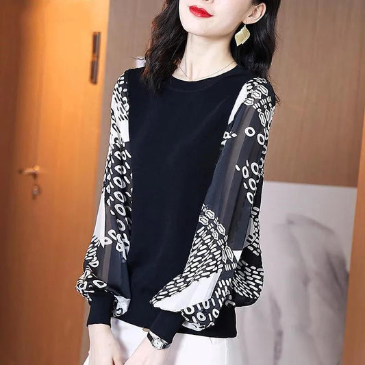 Chiffon Blouse New Women Tops Long Sleeve Round Neck T-Shirts Elegant Lady Casual Blouses women's Pullover