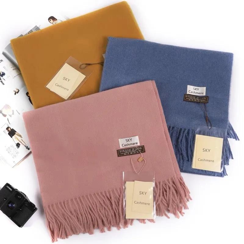 Women's Winter Scarf Korean Style Pure Color Imitation Cashmere Thick All Match Shawl Warm Long Bib Casual Outdoor Solid Tassel Wrap Shawl Neck Scarf