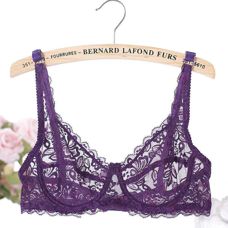 Ultra-thin Full Transparent Sexy Lace Gathering No Steel Ring Breathable Comfortable Soft Women's Underwear Bra