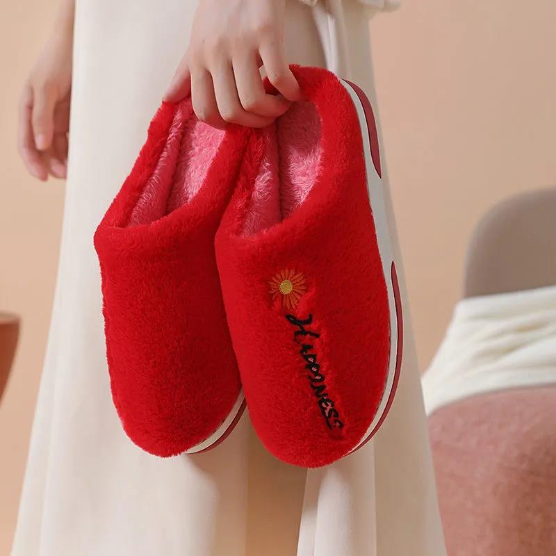 Autumn and Winter Pure Cotton Slippers Indoor Non-slip Soft-soled Shoes Warm Simple Plush Cotton Shoes