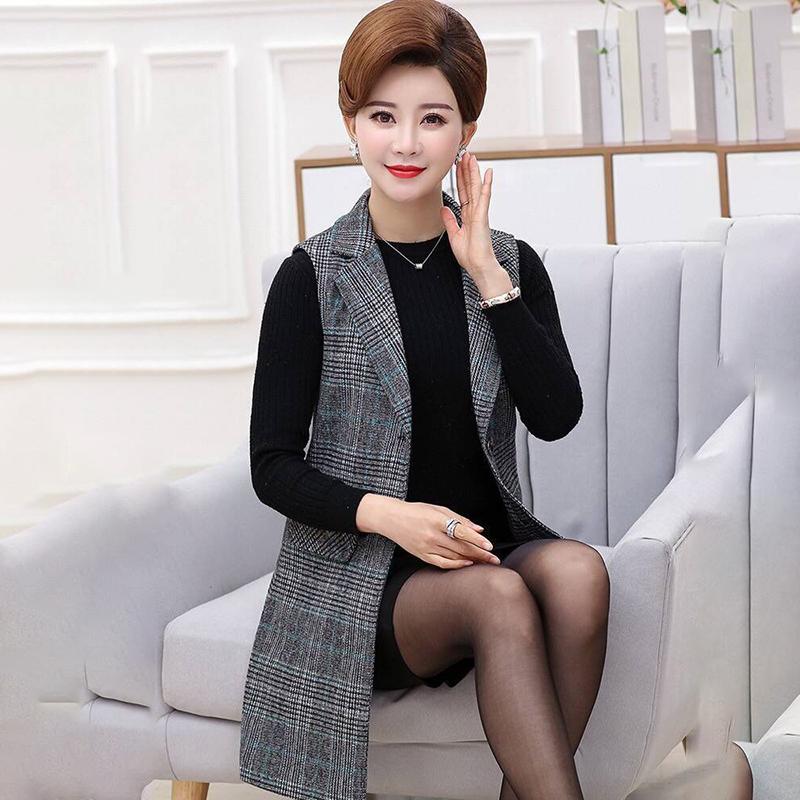 Women's Plaid Vest Jacket Mid-length Sleeveless Women's Waistcoat Suit Waistcoat Women's Mid-length Sleeveless Jacket Slim and Thin