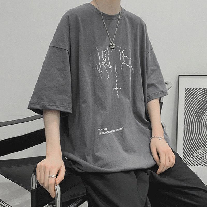 Summer New Lightning Print Short-sleeved T-shirt Men's Loose Fashion T-shirt