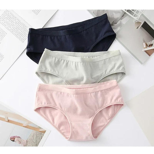 3 Packs Underwear for Women Solid Cotton Breathable Antibacterial Girl Middle and Low Waist Student In Style Briefs Ladies Seamless Korean Underwear