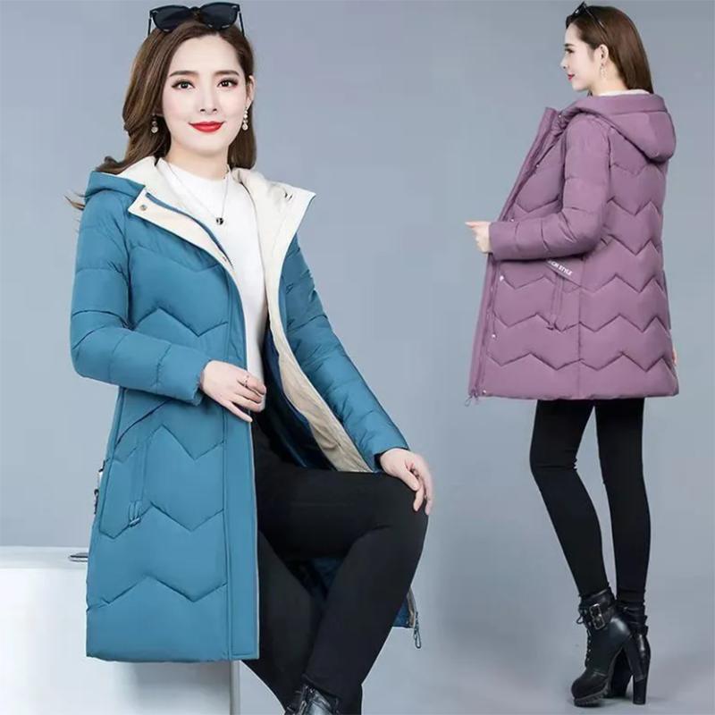 Women's Winter Korean Style Loose Quilted Jacket Women's Warm Stand-collar Down Jacket Solid Color Mid-length Down Jacket Quilted Jacket