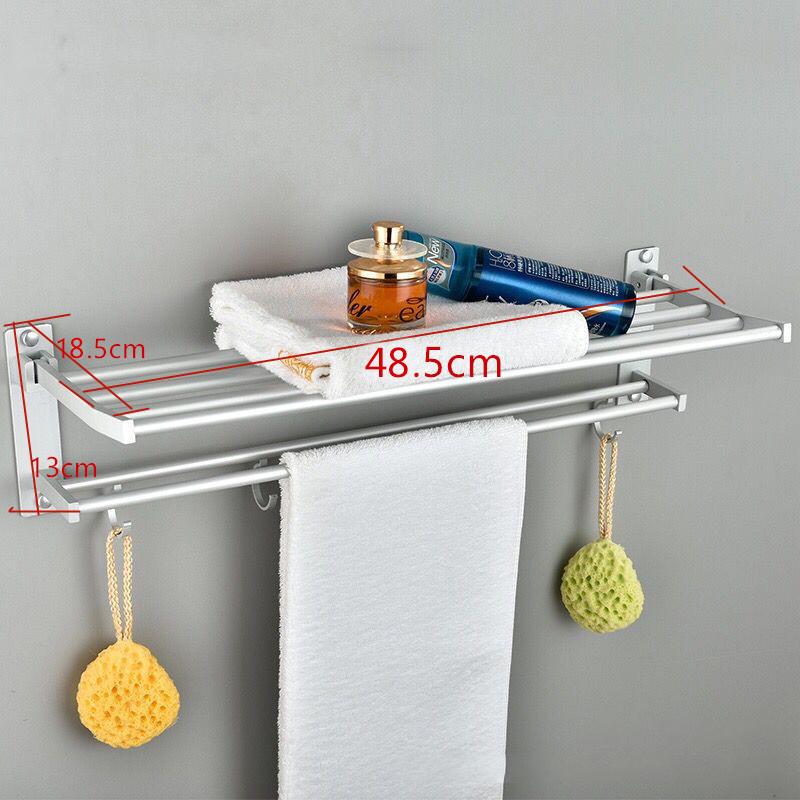 Double-layer Bathroom Towel Rack Wall-mounted Bar Rack Shelf with Hooks Bathroom Railings Do Not Need To Be Punched