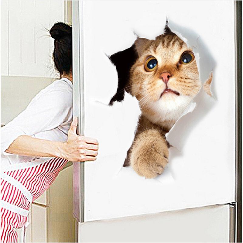 Lovely 3D Cat Wall Stickers Removable Durable WC Toilet Sticker Home Decoration Cartoon Animal Cute Window Bedroom Bathroom Kitchen Accessories