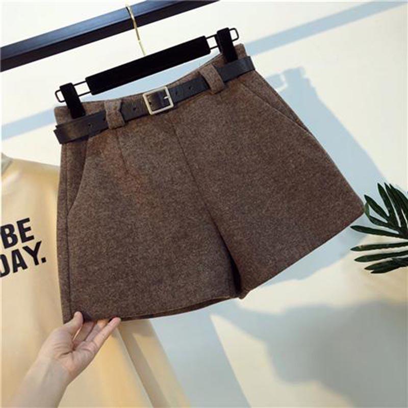 High Waist For Women Solid Woolen Short Pants Female Shorts Casual Wide Leg Solid  Pockets Pants