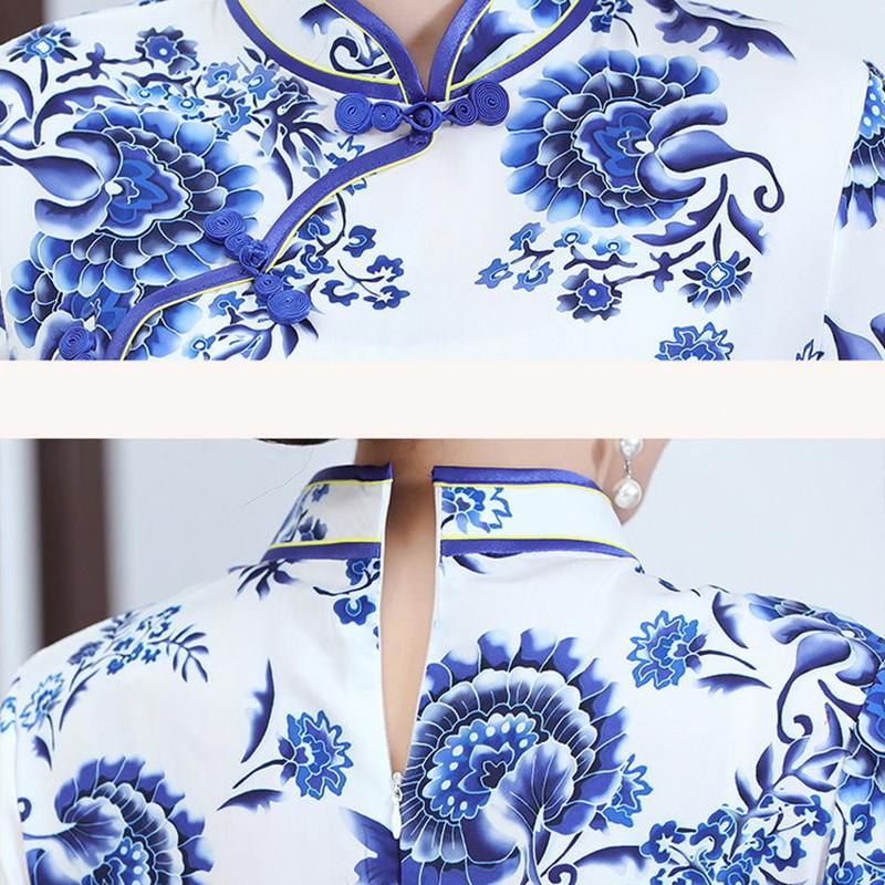 Cheongsam Female Summer Improved Cheongsam Mother Dress Large Size Silk Mid-length Short-sleeved Cheongsam Dress