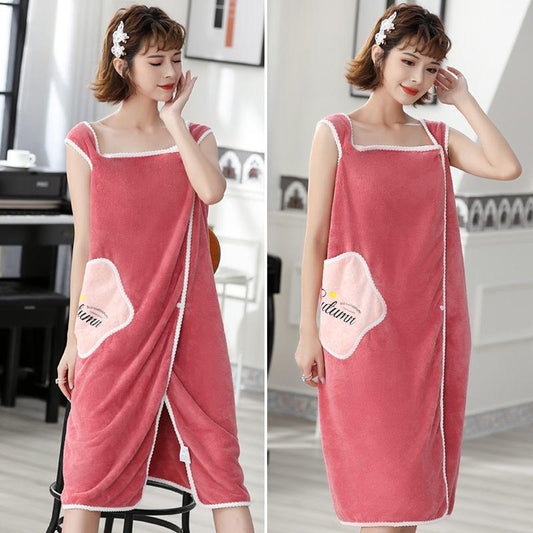 Wearable Bath Towels Female Towels Adult Cute Bath Skirts Softer and Faster-drying Than Pure Cotton Absorbent Coral Fleece Fabric