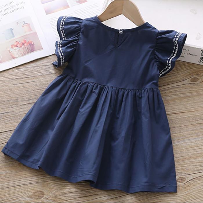 Summer Baby Girls Casual Clothes Dress Printing Short Sleeve Dress Kids Toddler Pageant Navy Dresses