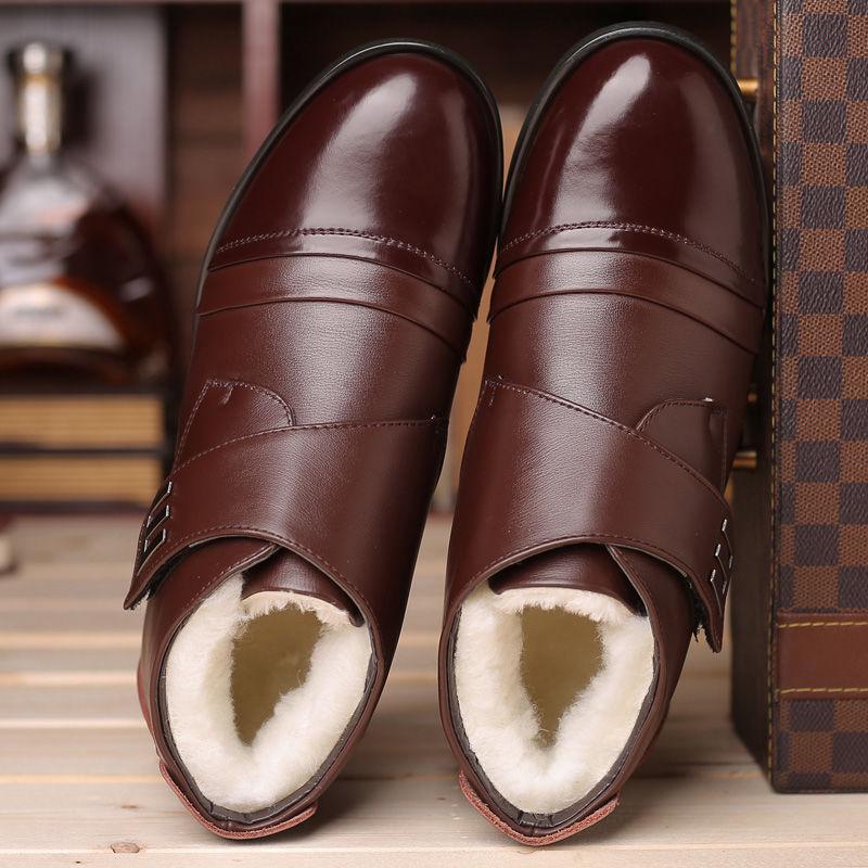 Men Leather Shoes High Top Shoes Men's Winter Velvet Thick Warm Men's Cotton Shoes Winter Snow Boots