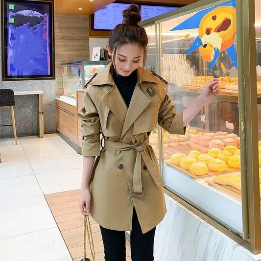 Windbreaker Women's Long Spring and Autumn Tooling British Style Temperament Fashion Thin Raincoat