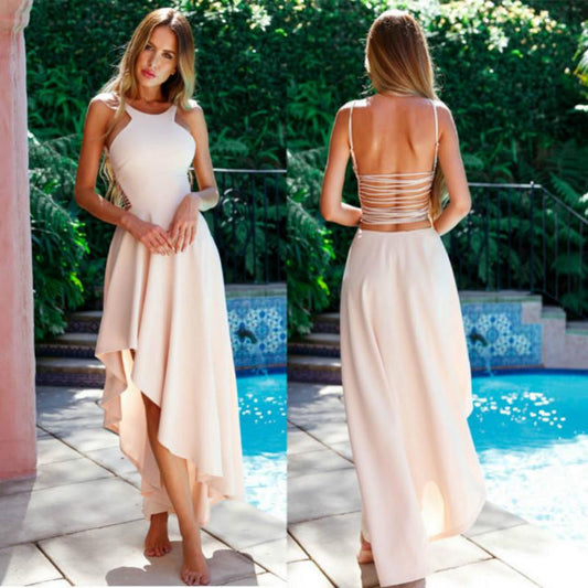 2019 Women Summer Strap Backless Boho Long Maxi Dress Bandage Irregular Evening Party Beach