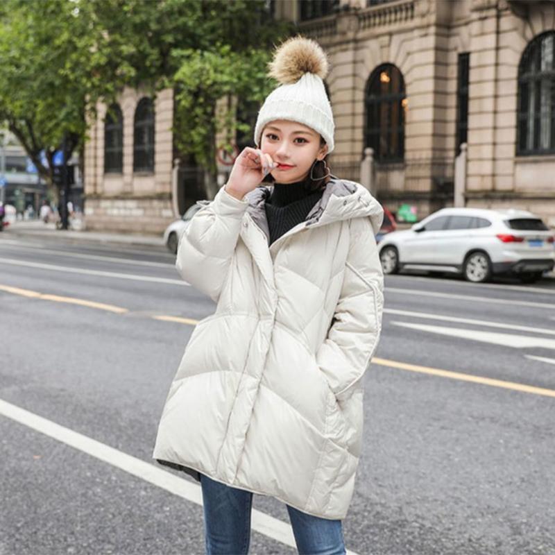 Women's Winter Korean Style Loose Quilted Jacket Women's Warm Stand-collar Down Jacket Solid Color Mid-length Down Jacket Quilted Jacket