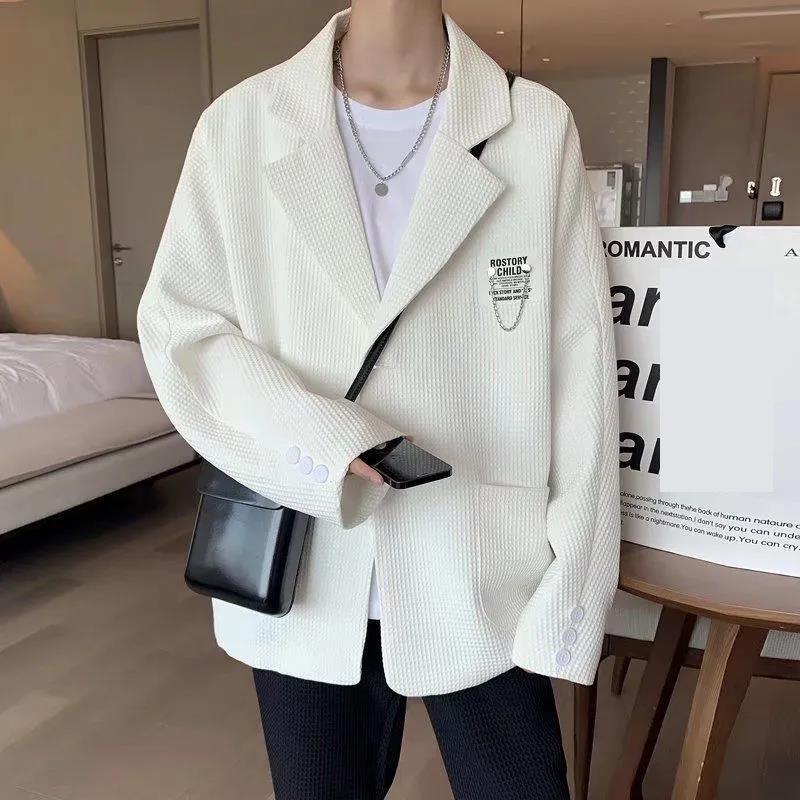 High-quality Casual Suit Jacket Men's Long-sleeved Warm Jacket Loose Ruffian Handsome Casual Suit Top Solid Color Jacket Button Decoration