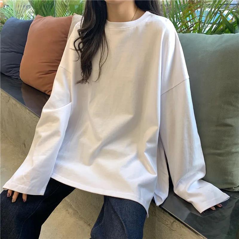 Autumn and Winter Women's Long-sleeved T-shirt Loose Large Size Pure Cotton Solid Color Warm Bottoming Shirt