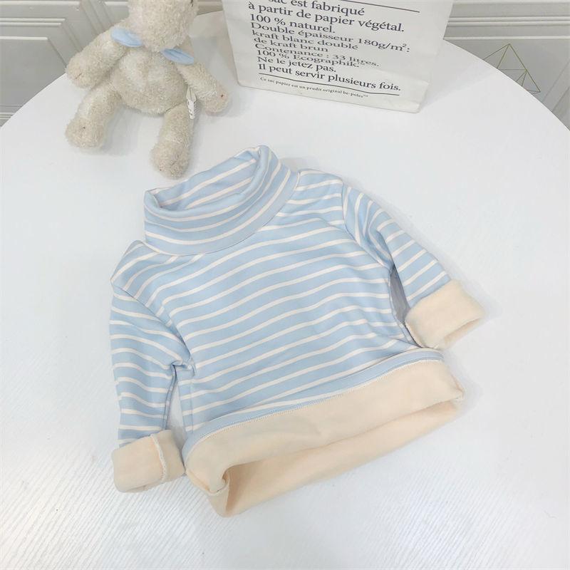 Children's Thermal Underwear Top Winter Turtleneck Bottoming Shirt Children's Clothing with Fleece Stripes