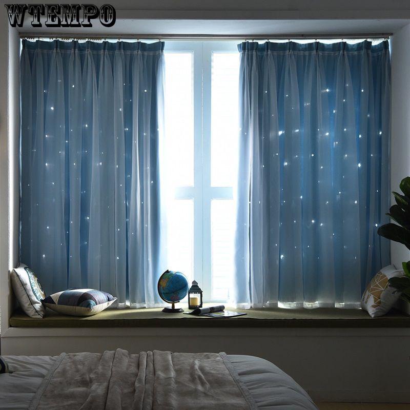 Full Blackout Curtain Princess Style Simple Modern Hollow Star Bedroom  Window Curtain